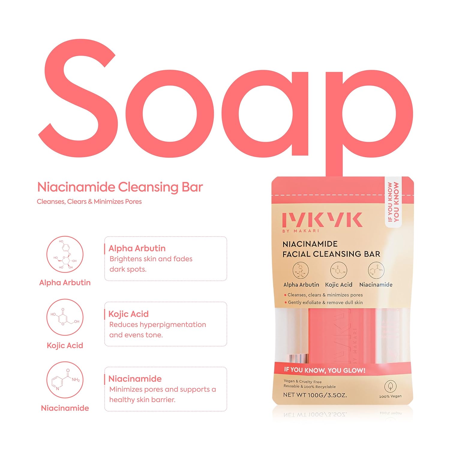 IYKYK By Makari Niacinamide Facial Cleansing Bar – Minimizes Pores and Gently Exfoliates, Unscented Soap