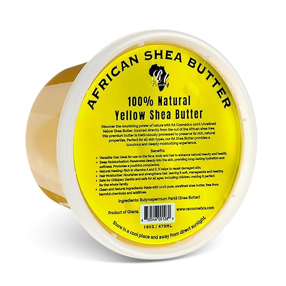 RA Cosmetics 100% Pure African Shea Butter, Golden - Unrefined, Raw African Luxury Moisture Miracle for Radiant Skin and Luscious Hair -BIG 16 oz Jar