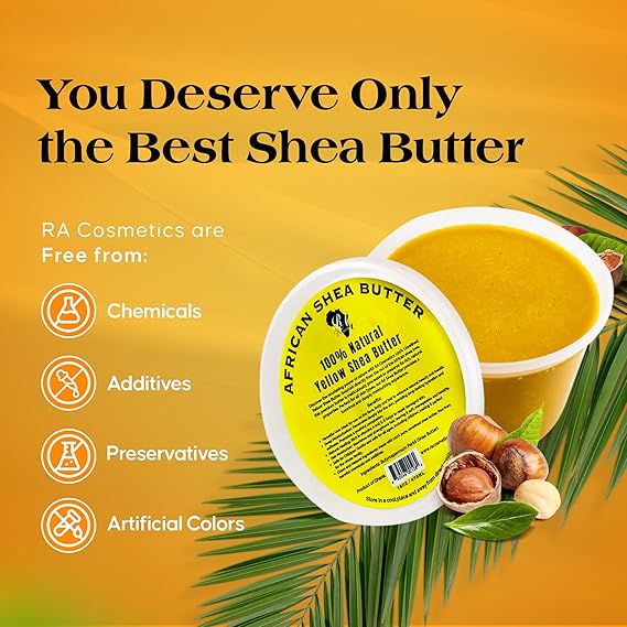 RA Cosmetics 100% Pure African Shea Butter, Golden - Unrefined, Raw African Luxury Moisture Miracle for Radiant Skin and Luscious Hair -BIG 16 oz Jar