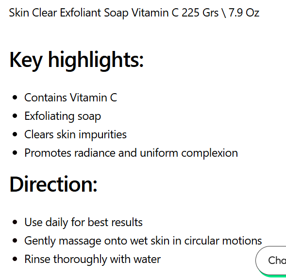 Skin Clear Exfoliant Soap Vitamin C 225 Grs - 7.9 Oz
