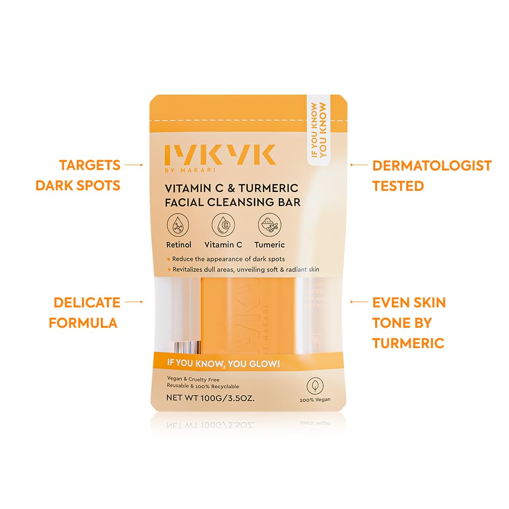 IYKYK By Makari Vitamin C & Turmeric Facial Cleansing Bar – Reduces the Appearance of Dark Spots, Moisturizing Face Wash & Fragrance-Free with Shea