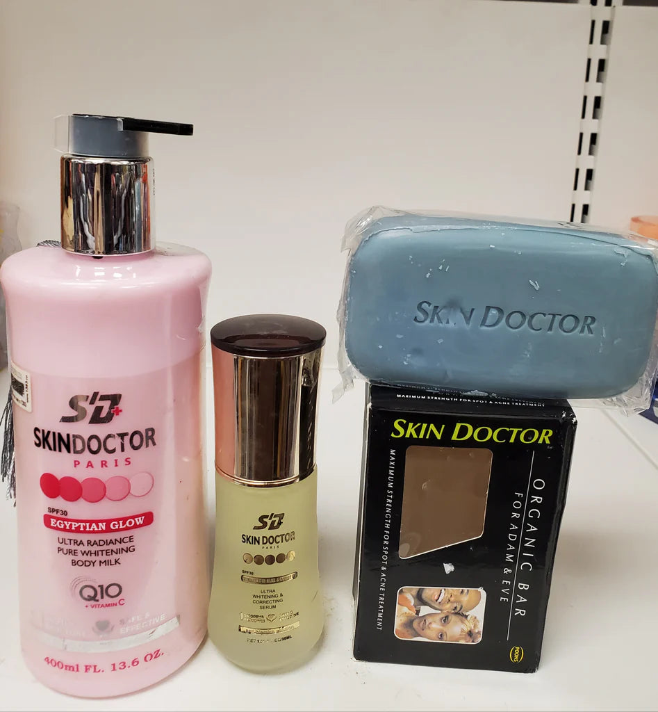 SKIN DOCTOR PARIS EGYPTIAN GLOW ULTRA RADIANCE PURE WHITENING BODY MILK +SERUM+SOAP Skin doctor