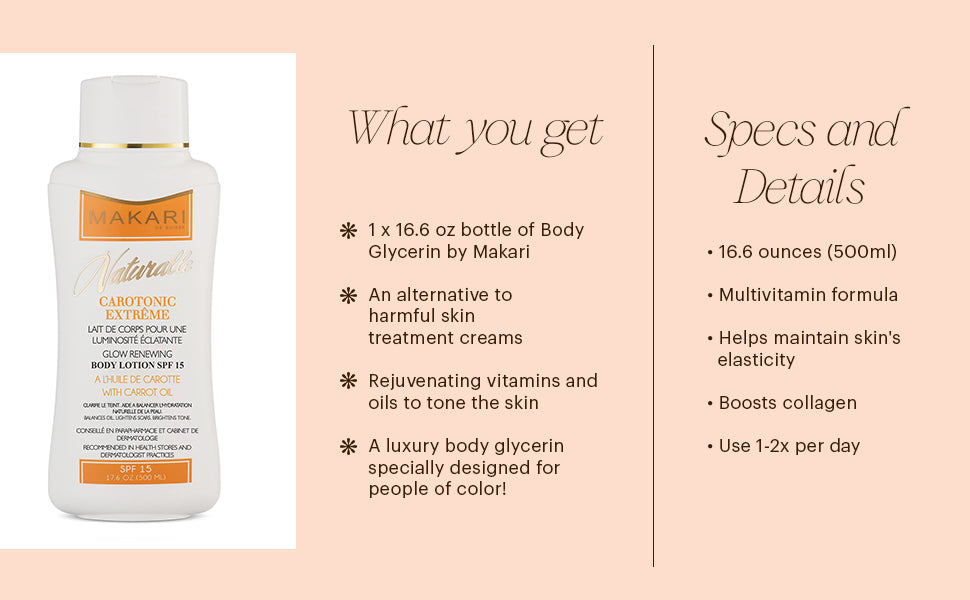 Makari Carotonic Multi-Vitamin Toning Body Lotion with Carrot Oil SPF 15 17.6oz/500ml Makari