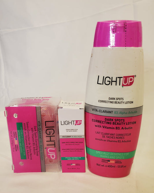 LIGHT UP DARK SPOTS CORRECTING BEAUTY LOTION WITH VITAMIN B3 AND ARBUTIN LOTION + SERUM + SOAP 3PIC SET Light up
