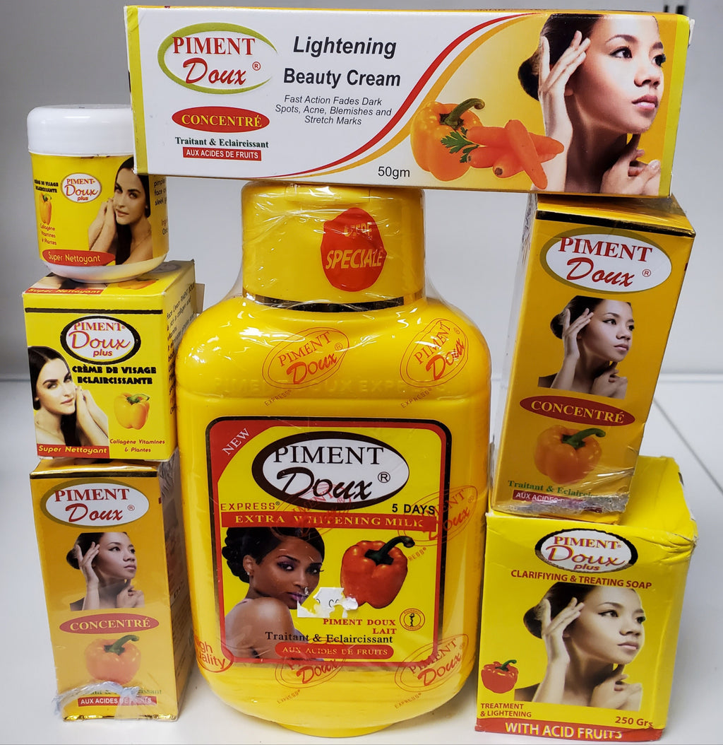 PIMENT DOUX CONCENTRATED EXTRA WHITENING MILK + SOAP +2 SERUM +DARK SPOT REMOVER FACE CREAM + TUBE CREAM 6 PIC SET PIMENT DOUX