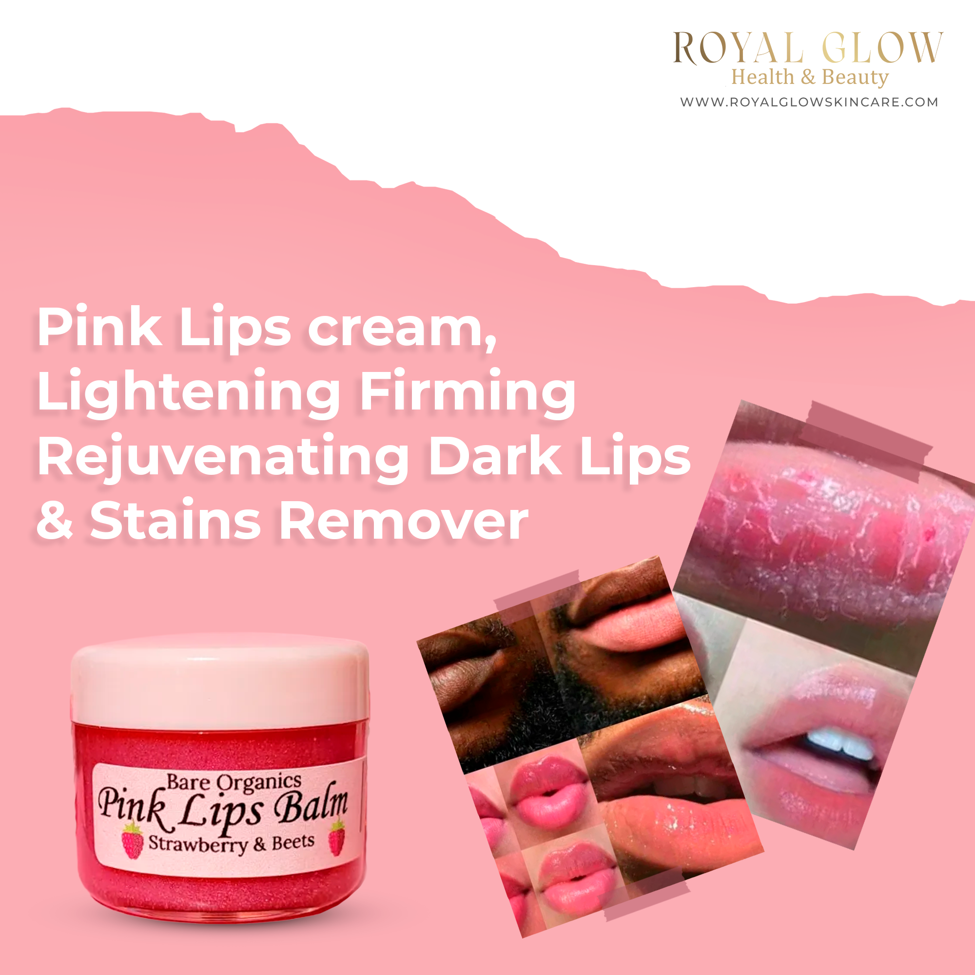 Pink balm and Scrub, Lightening Firming Rejuvenating Dark Lip and Stains Remover (Best pink Lips Cream & scrub on the market) 10-gm. RoyalGlow Organics