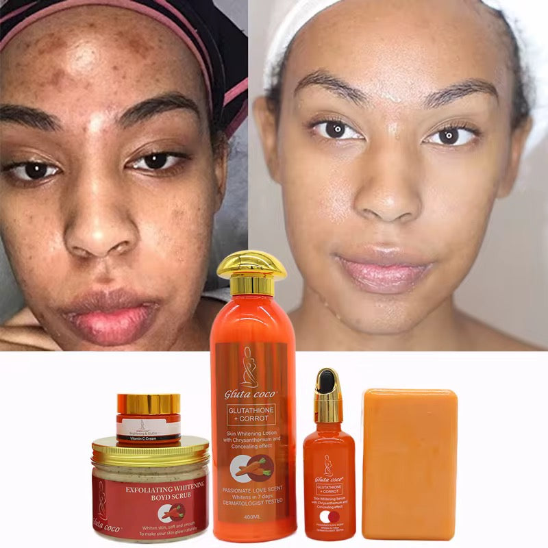 Glutathione Carrot Vitamin C Brightening Skincare Set - Dark Spot Care & Smoother Skin (4 PCS)