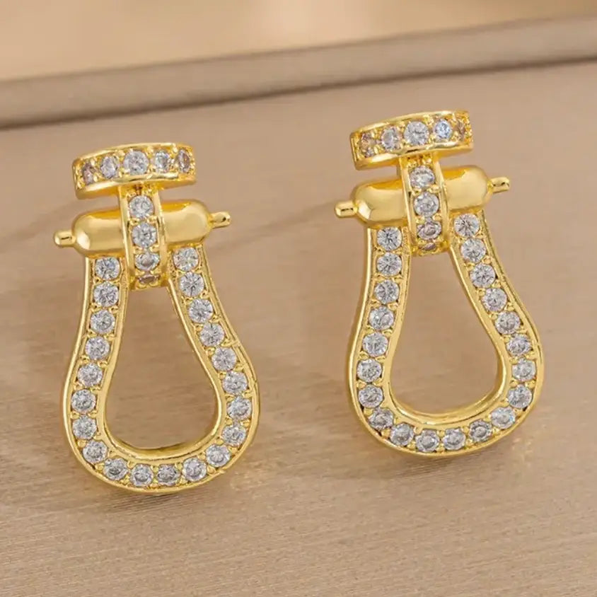Luxe Gold Pavé Buckle Chain Earrings – Statement Drop Jewelry