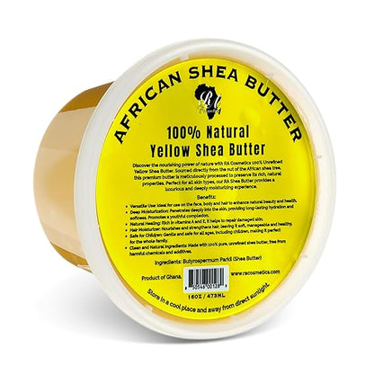 RA Cosmetics 100% Pure African Shea Butter, Golden - Unrefined, Raw African Luxury Moisture Miracle for Radiant Skin and Luscious Hair -BIG 16 oz Jar