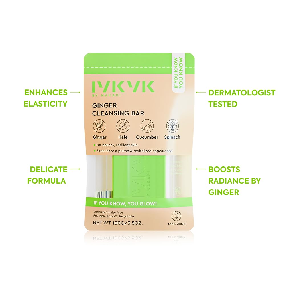 IYKYK By Makari Ginger Cleansing Bar – Moisturizing Bar Soap for Face with Ginger, Kale, Cucumber &amp; Spinach – Gentle Facial Soap with Shea Butter
