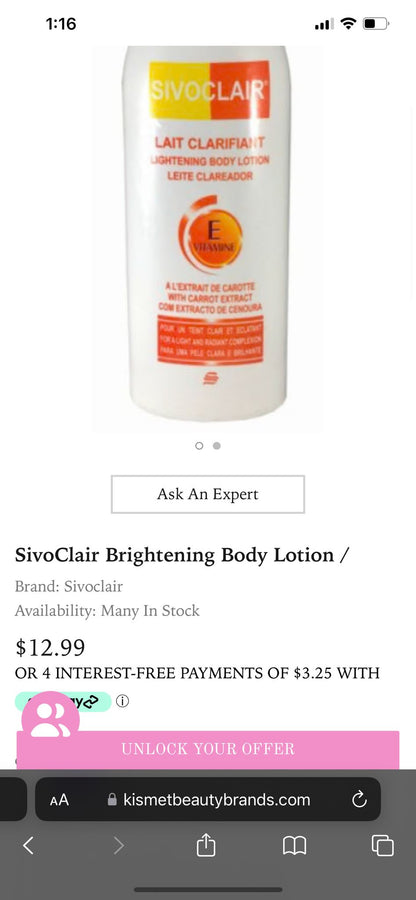 Sivo Clair Lightening Body lotion 250ml