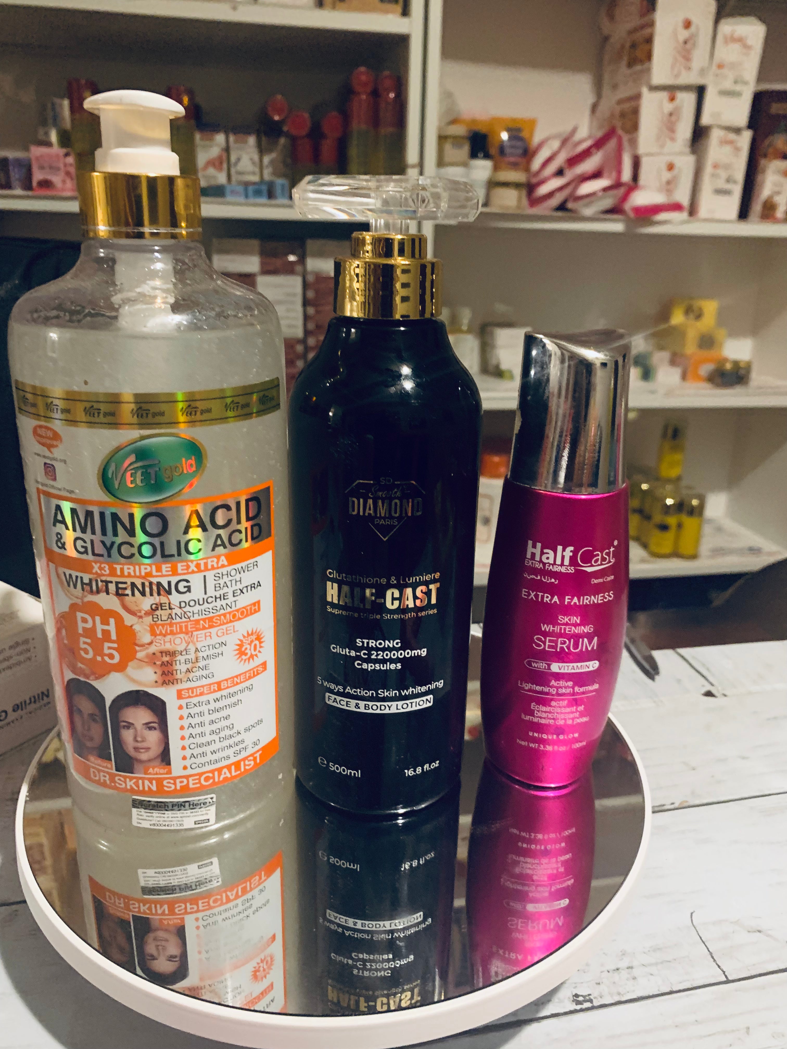 Veetgold 3-Piece Brightening Set – Whitening Shower Gel, Diamond Lotion & Half Cast Body Oil