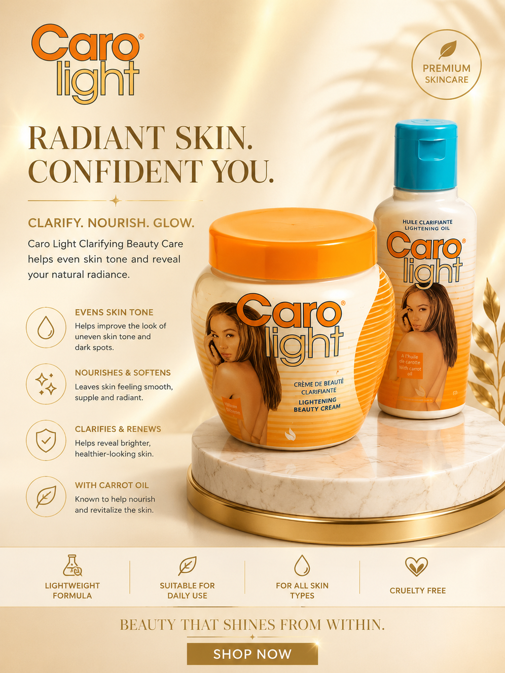 Caro-Light Lightening Body Cream 300 ml / 10.1 oz and oil kit