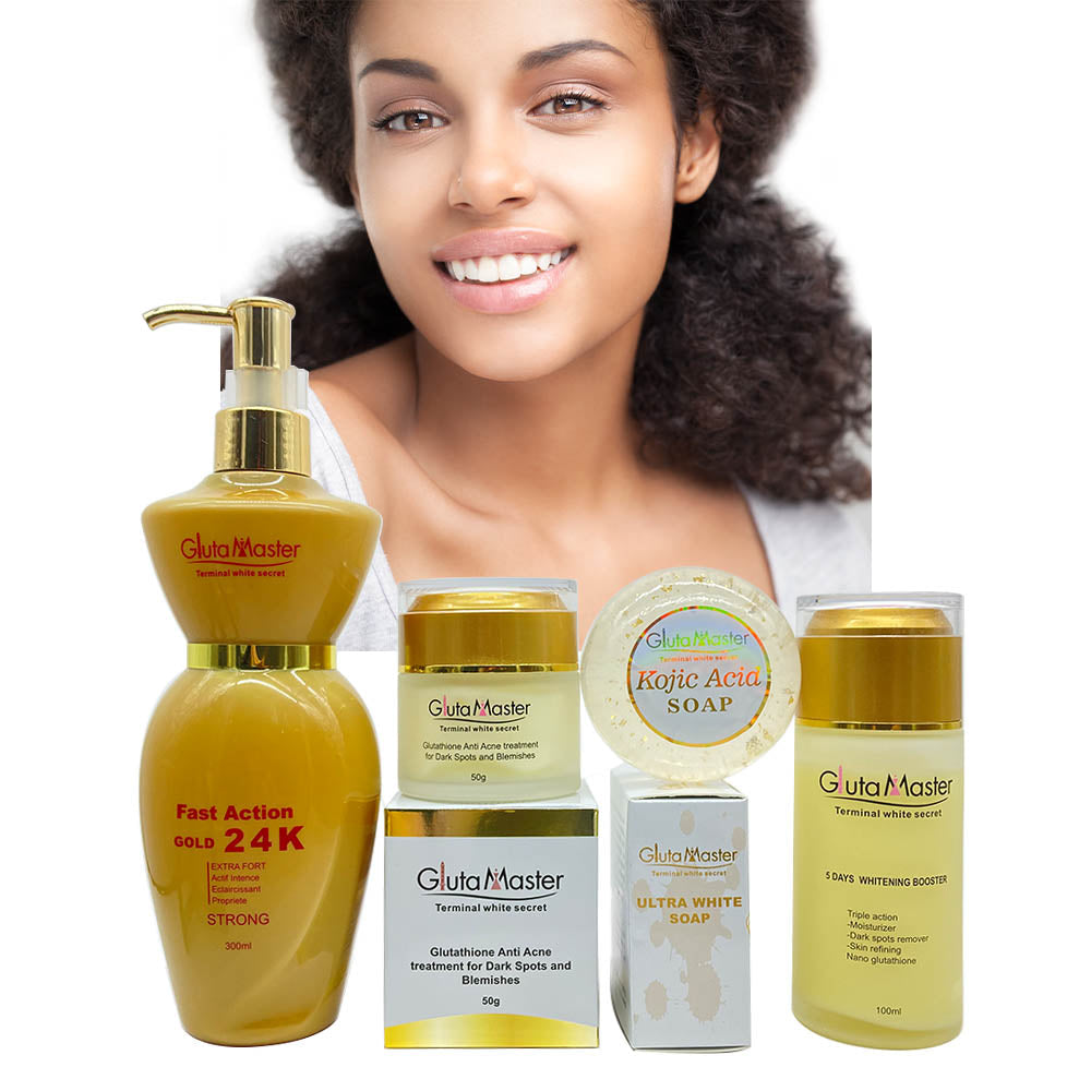 Gluta Master 24Gold K Kojic Acid Fast Whitening Action Remove Dark Spots &amp; Treatment Acne with Glutathione Diamant Skincare Set