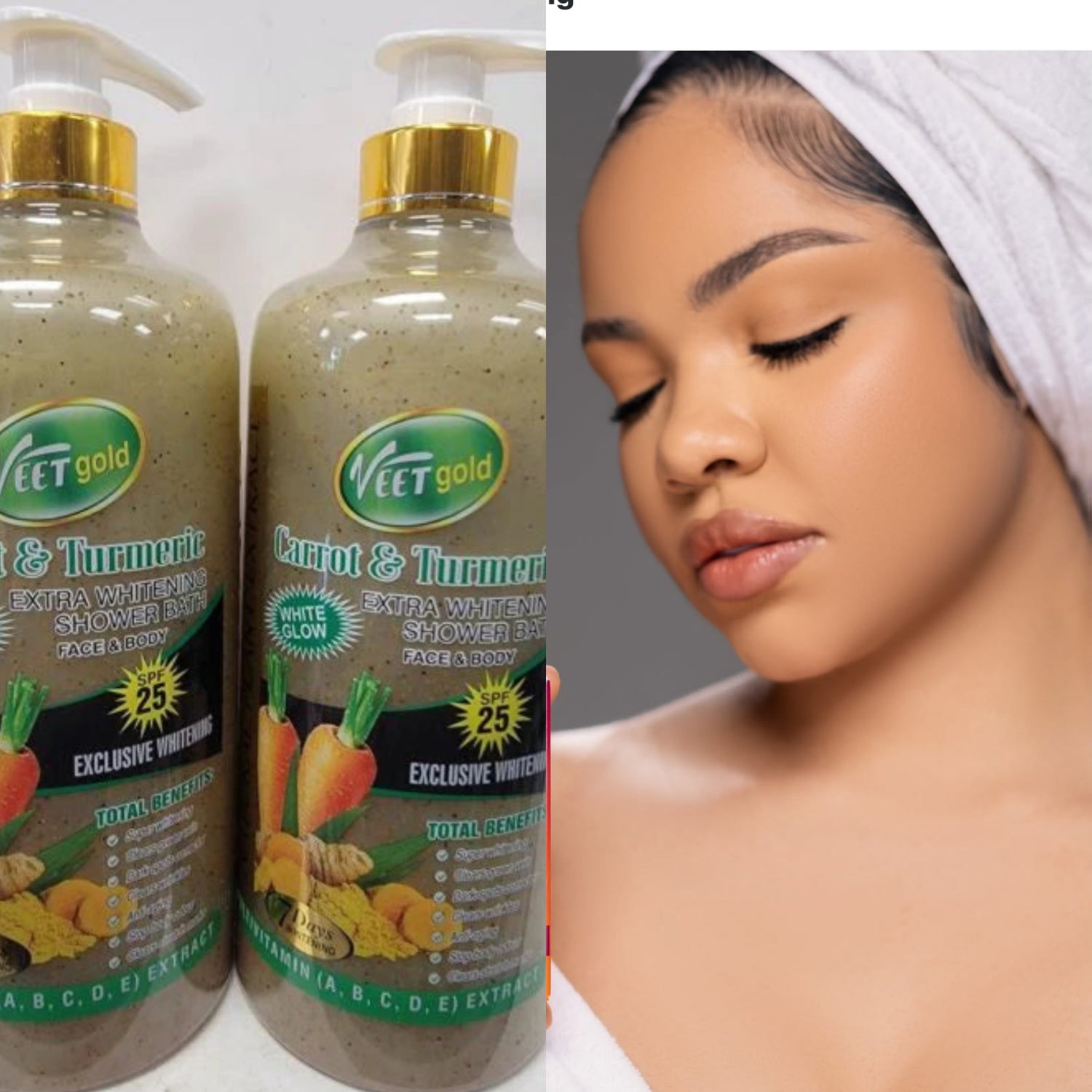 Veetgold carrot &amp; turmeric extra whitening shower gel 1000ML