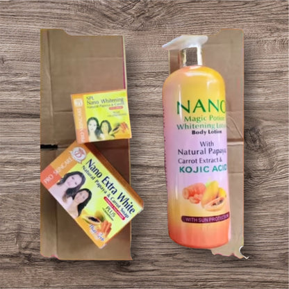 NANO MAGIC POTION WHITENING BODY LOTION + FACE CREAM+ SOAP