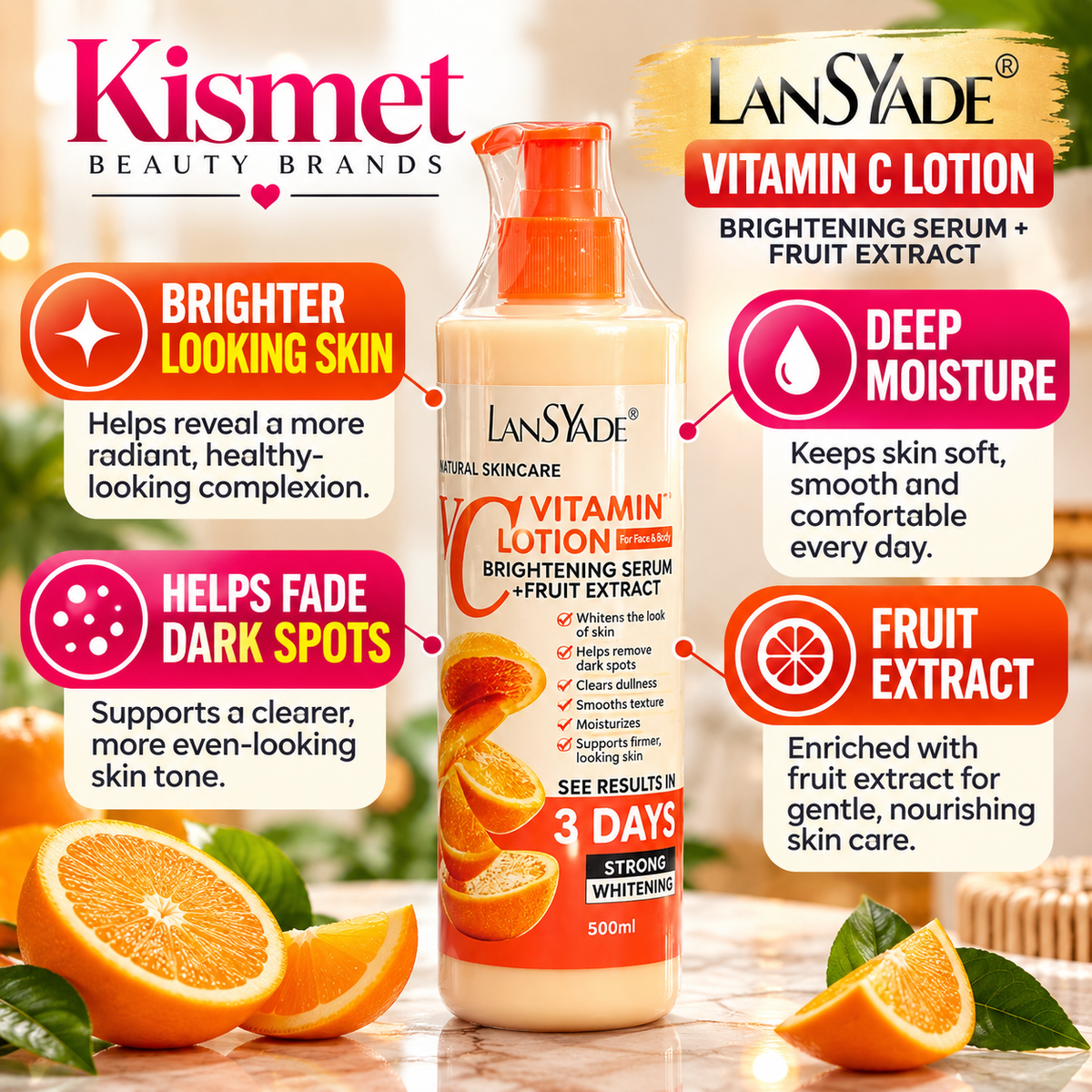 Lansyade Vitamin C Brightening and Radiance Lotion with Fruit Extract