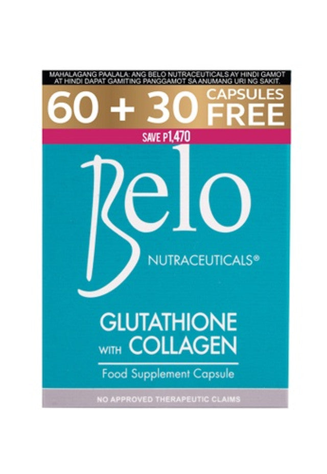 Belo Nutraceuticals Glutathione and Collagen Dietary Supplement - 60 Capsules + 30 Free - Total 90 Capsules!
