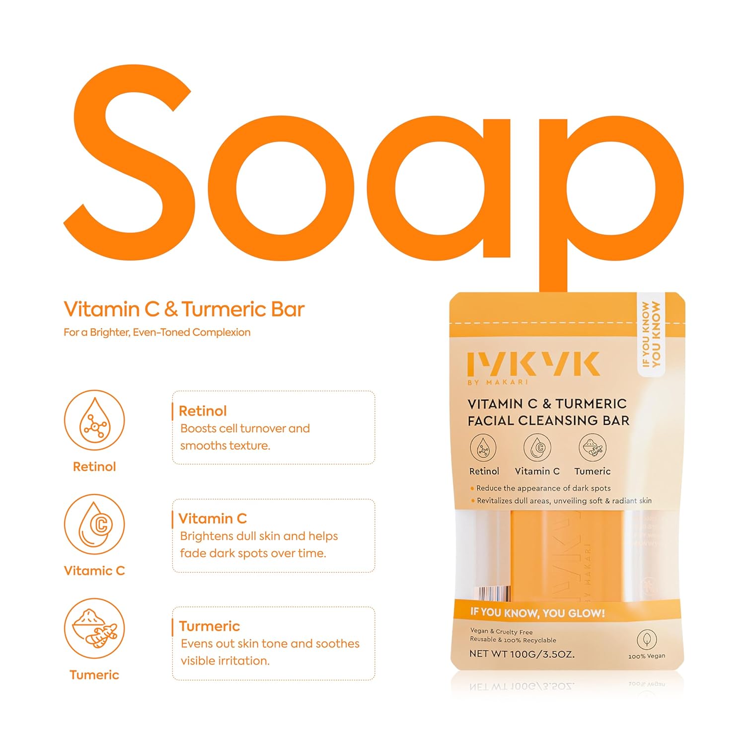 IYKYK By Makari Vitamin C &amp; Turmeric Facial Cleansing Bar – Reduces the Appearance of Dark Spots, Moisturizing Face Wash &amp; Fragrance-Free with Shea