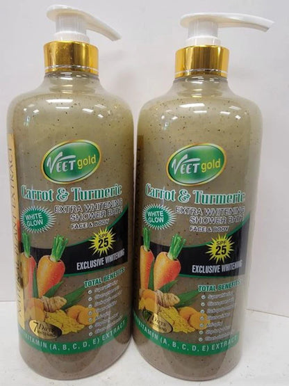 Veetgold carrot &amp; turmeric extra whitening shower gel 1000ML VEETGOLD