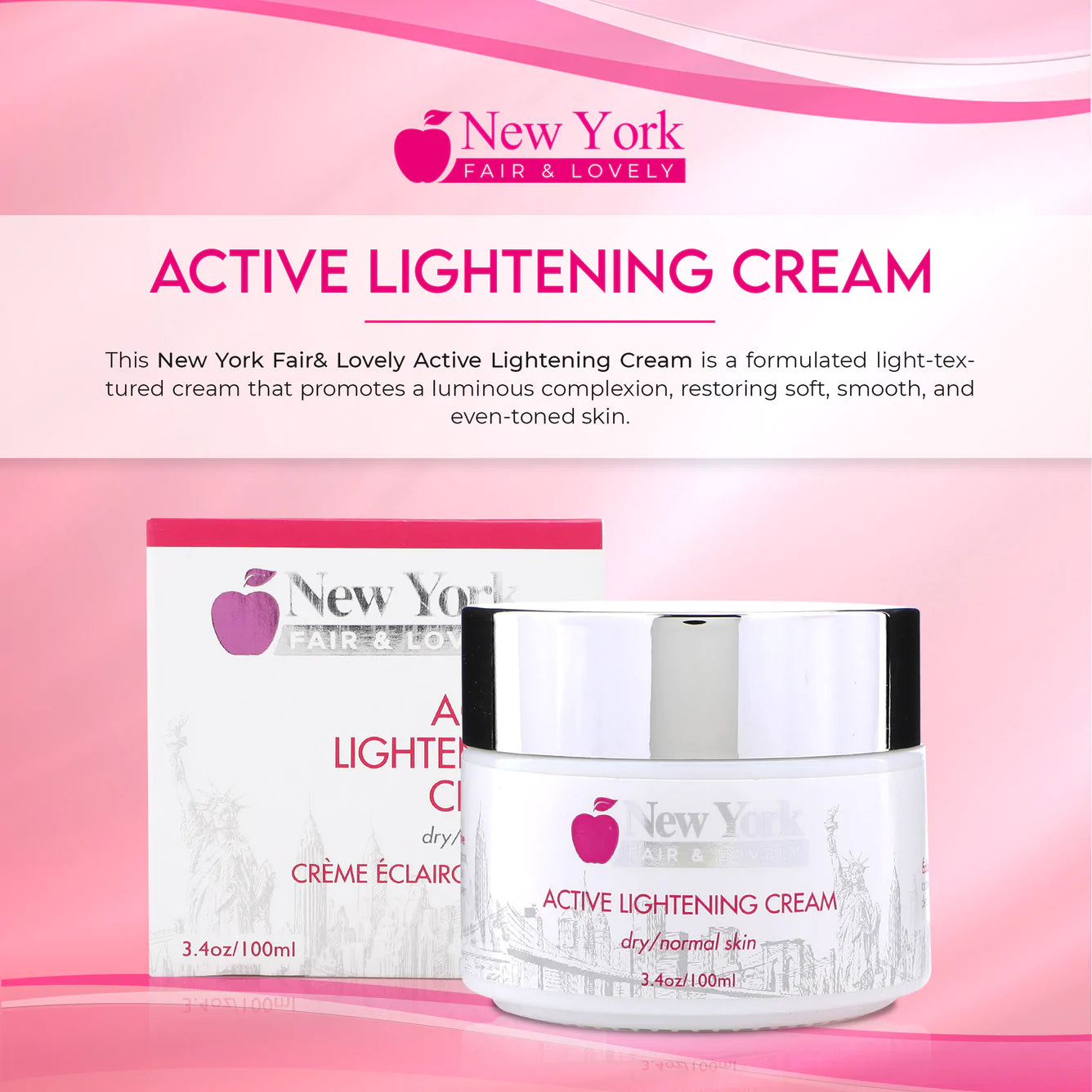 New York Fair &amp; Lovely Active Lightening Jar Cream 3.4oz / 100ml New York fair and lovely