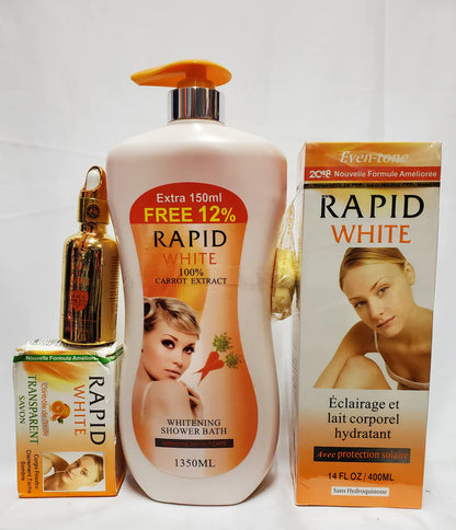 RAPID WHITE LIGHTENING AND MOISTURIZING BODY MILK + SHOWER GEL+SERUM+SOAP Rapid White
