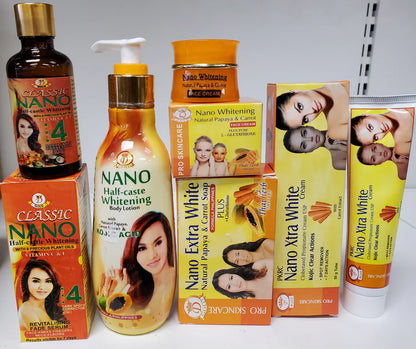 NANO HALF CASTE WHITENING BODY LOTION + SOAP + SERUM+ TUBE CREAM+ FACE CREAM NANO HALF CAST