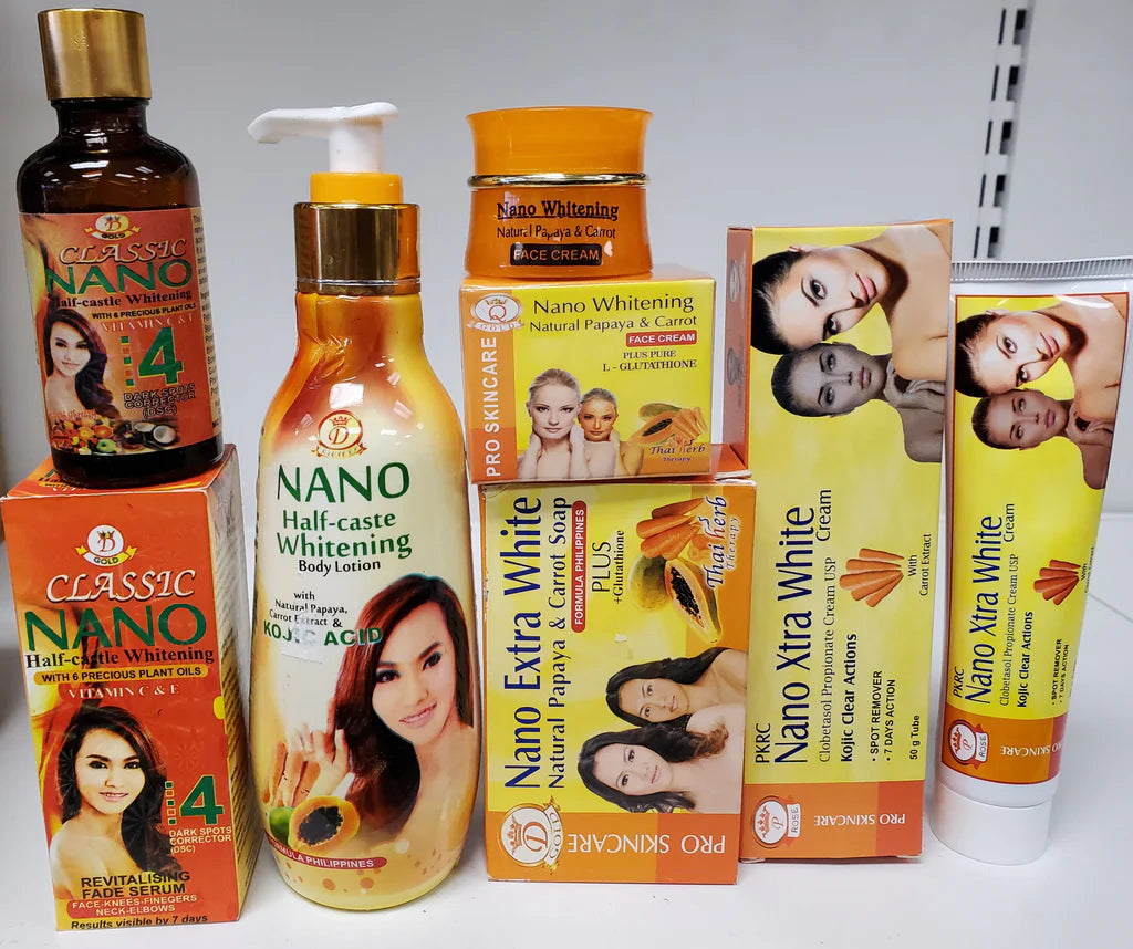 NANO HALF CASTE WHITENING BODY LOTION + SOAP + SERUM+ TUBE CREAM+ FACE CREAM NANO HALF CAST