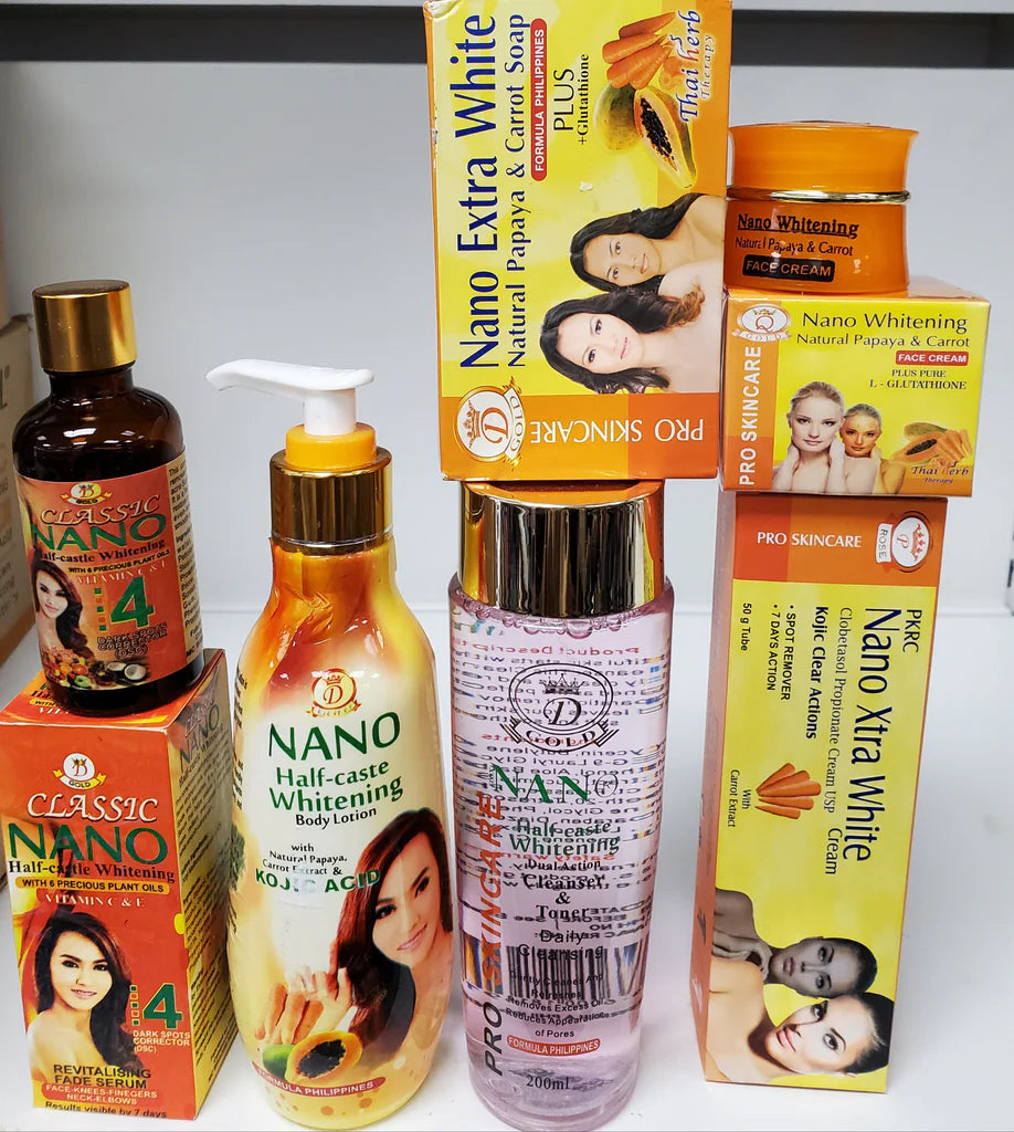 NANO HALF CASTE WHITENING BODY LOTION + SOAP + SERUM+ TUBE CREAM+ FACE CREAM + DUAL TONER&amp; CLEANSER NANO HALF CAST
