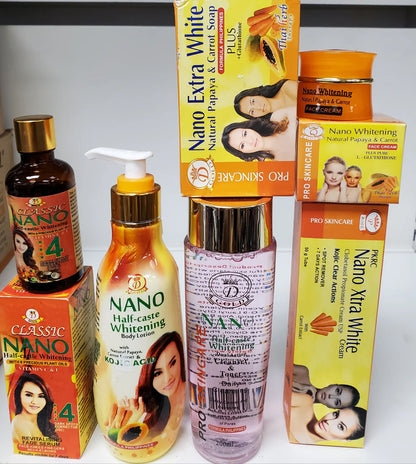 NANO HALF CASTE WHITENING BODY LOTION + SOAP + SERUM+ TUBE CREAM+ FACE CREAM + DUAL TONER&amp; CLEANSER NANO HALF CAST