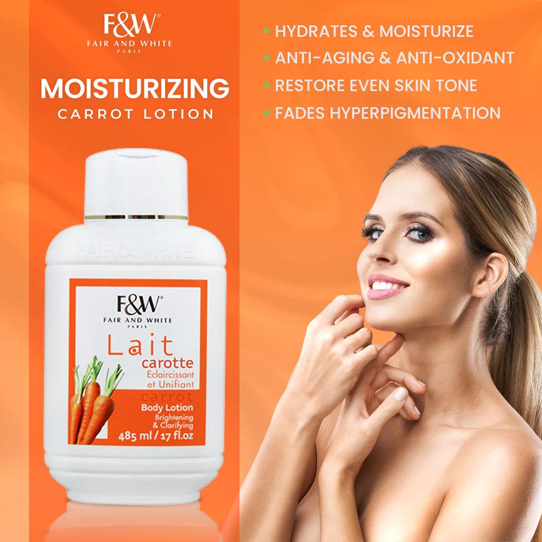 Fair &amp; White Original Carrot Moisturizing Lotion - Brightens Skin - 485ml / 17 fl oz FAIR &amp; WHITE ORIGINAL