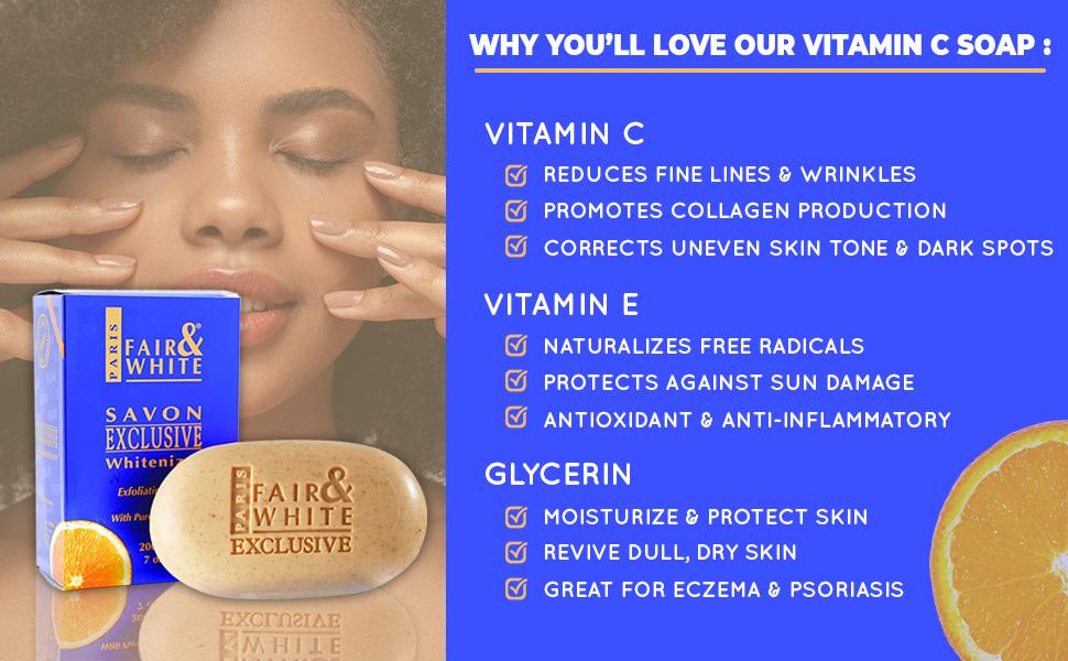 Fair &amp; White Exclusive Whitenizer Soap Vit-C Exfoliating 7 oz / 200 g Fair &amp; White Exclusive