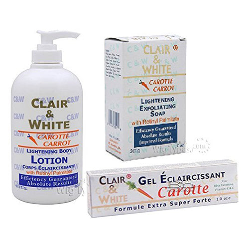 Clair &amp; White CARROT LighteningTRIPLE COMBO (Body Lotion, Exfoliating Soap, and Lightening Gel) Clair and white