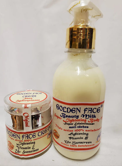 GOLDEN FACE BEAUTY MILK SUPER LIGHTENING BODY MILK TRIPLE ACTION + FACE CREAM RoyalGlow Organics