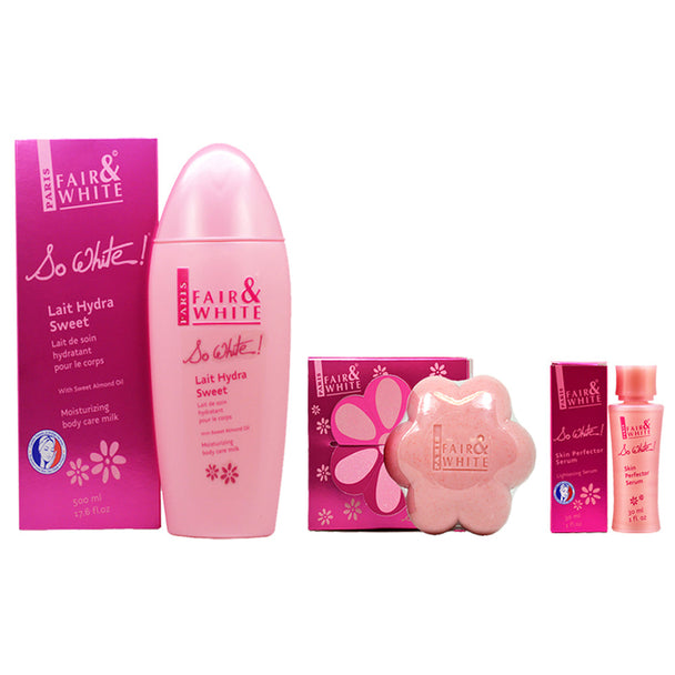Paris Fair and White So White Body Milk, Soap & Gel (3 Pack Bundle) Fair & White So White