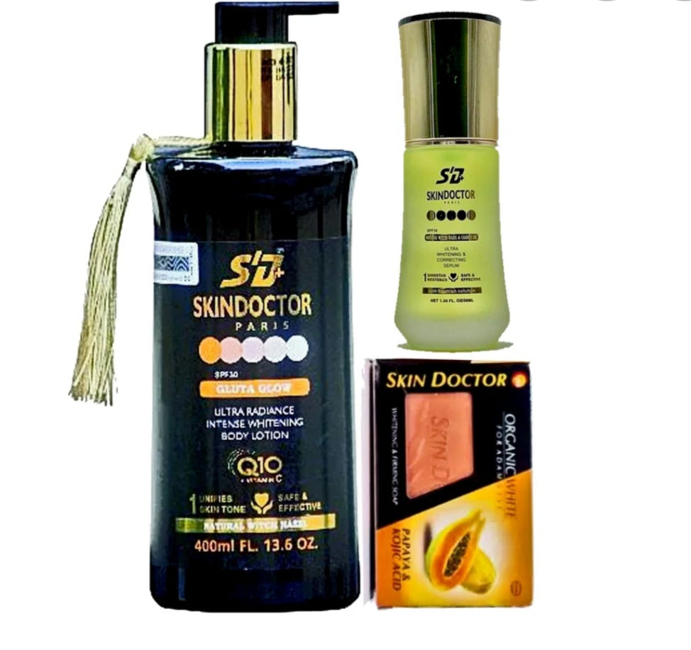 SKIN DOCTOR PARIS EGYPTIAN GLOW ULTRA RADIANCE PURE WHITENING BODY MILK +SERUM+SOAP Skin doctor
