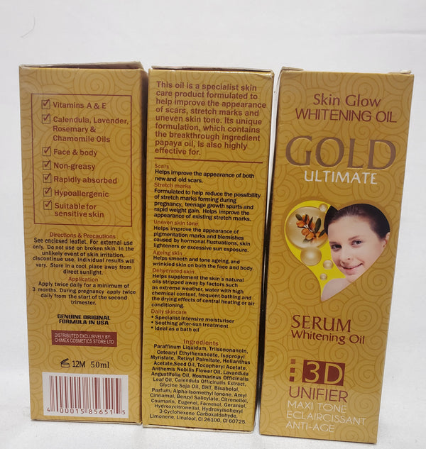 SKIN GLOW WHITENING OIL GOLD ULTIMA SERUM 3D UNIFIER RoyalGlow Organics