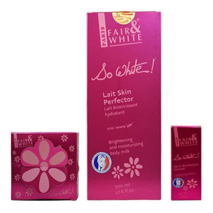 Fair &amp; White So White Soap + Brightening Body Milk + Skin Perfect Serum 1oz Fair &amp; White So White