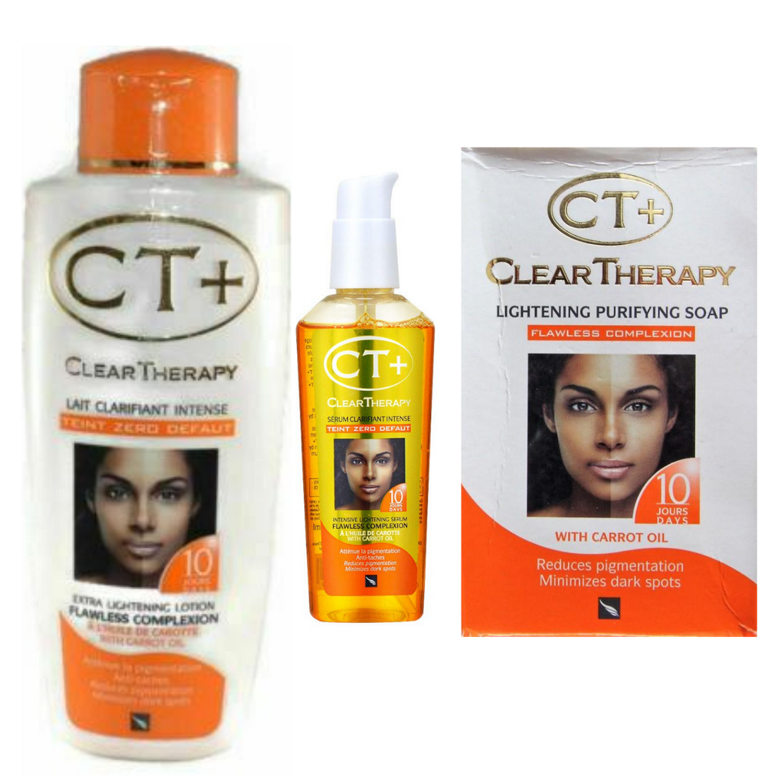 CT+ Clear Therapy Extra Lightening Lotion + Soap+ Serum With Carrot Oil (3 Pack) CT+ Clear Therapy