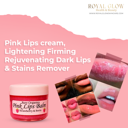 pink Lips cream, Lightening Firming Rejuvenating Dark Lip &amp; Stains Remover RoyalGlow Organics