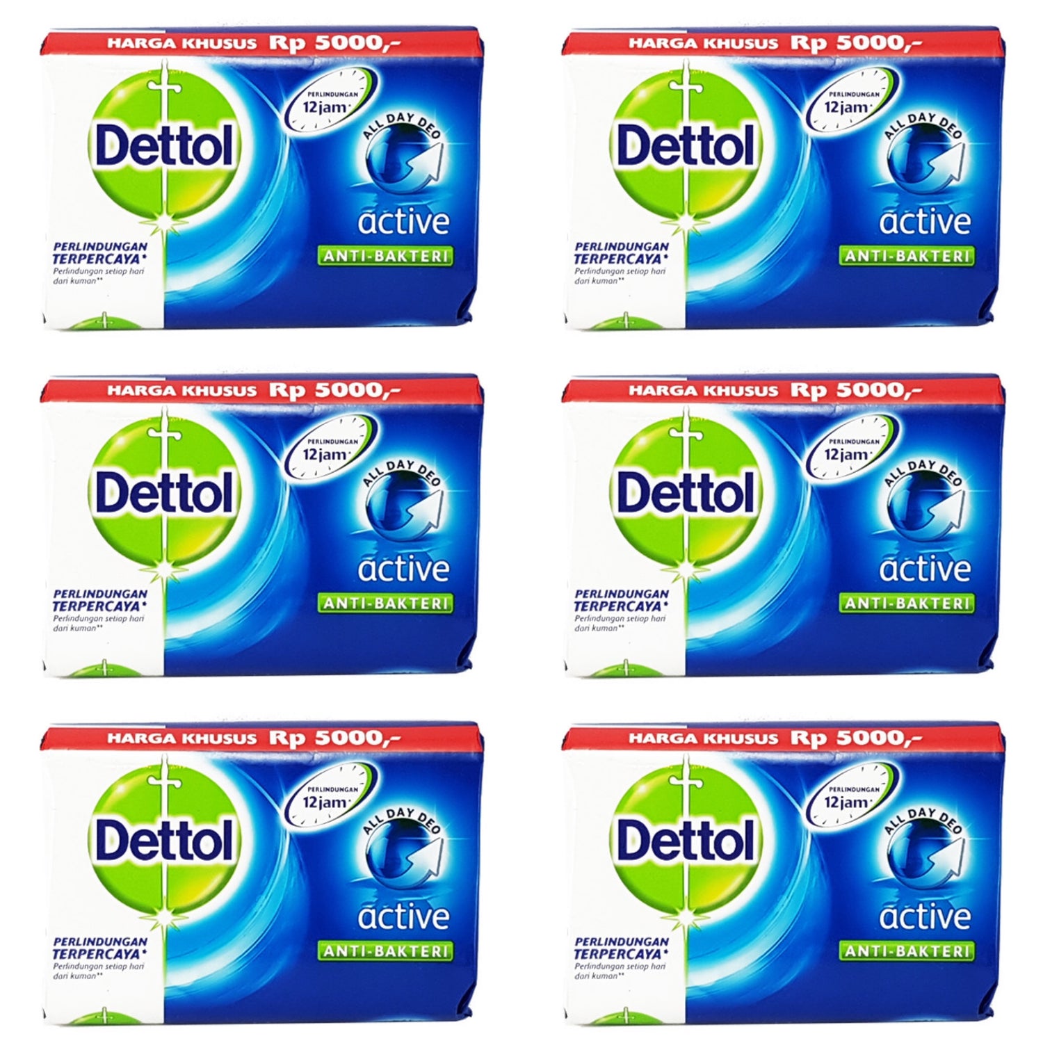 Dettol Anti-bacterial Bar Soap Active (6 Pack) Dettol
