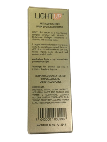 LIGHT UP(Gold / Glutatione) Anti Aging Serum with Glutatione 1oz / 30ml Light up